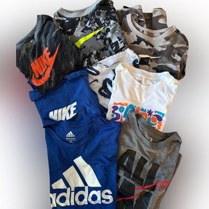 Lot of 8 Nike (one Adidas) boys shirts Camouflage and Blue Kids Tees Set